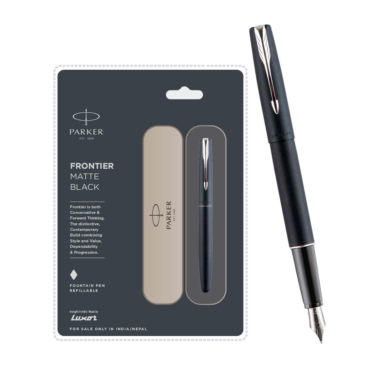 Parker Frontier Matte Black Chrome Trim Fountain Pen