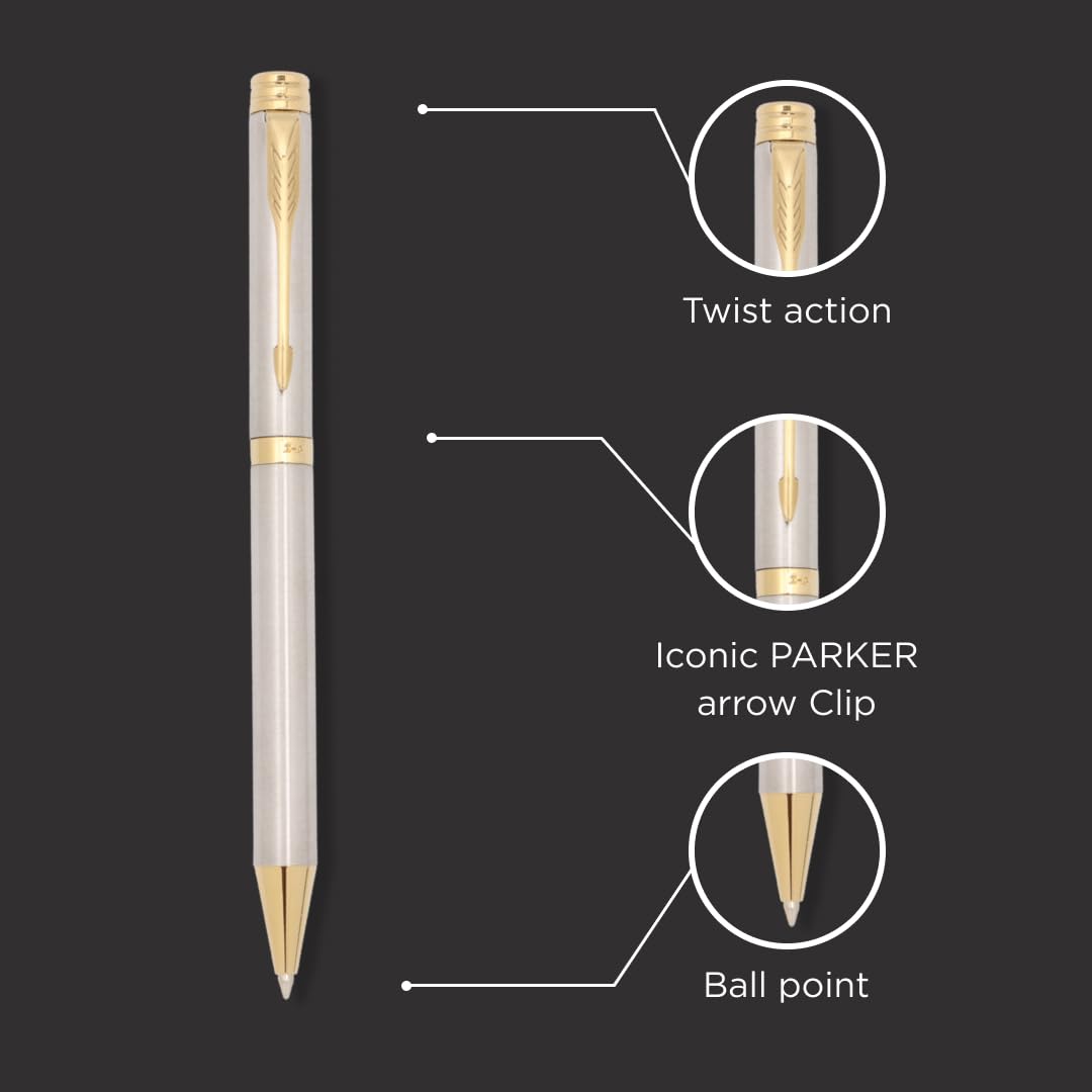 Parker Folio Stainless Steel Gold Trim Ball Pen