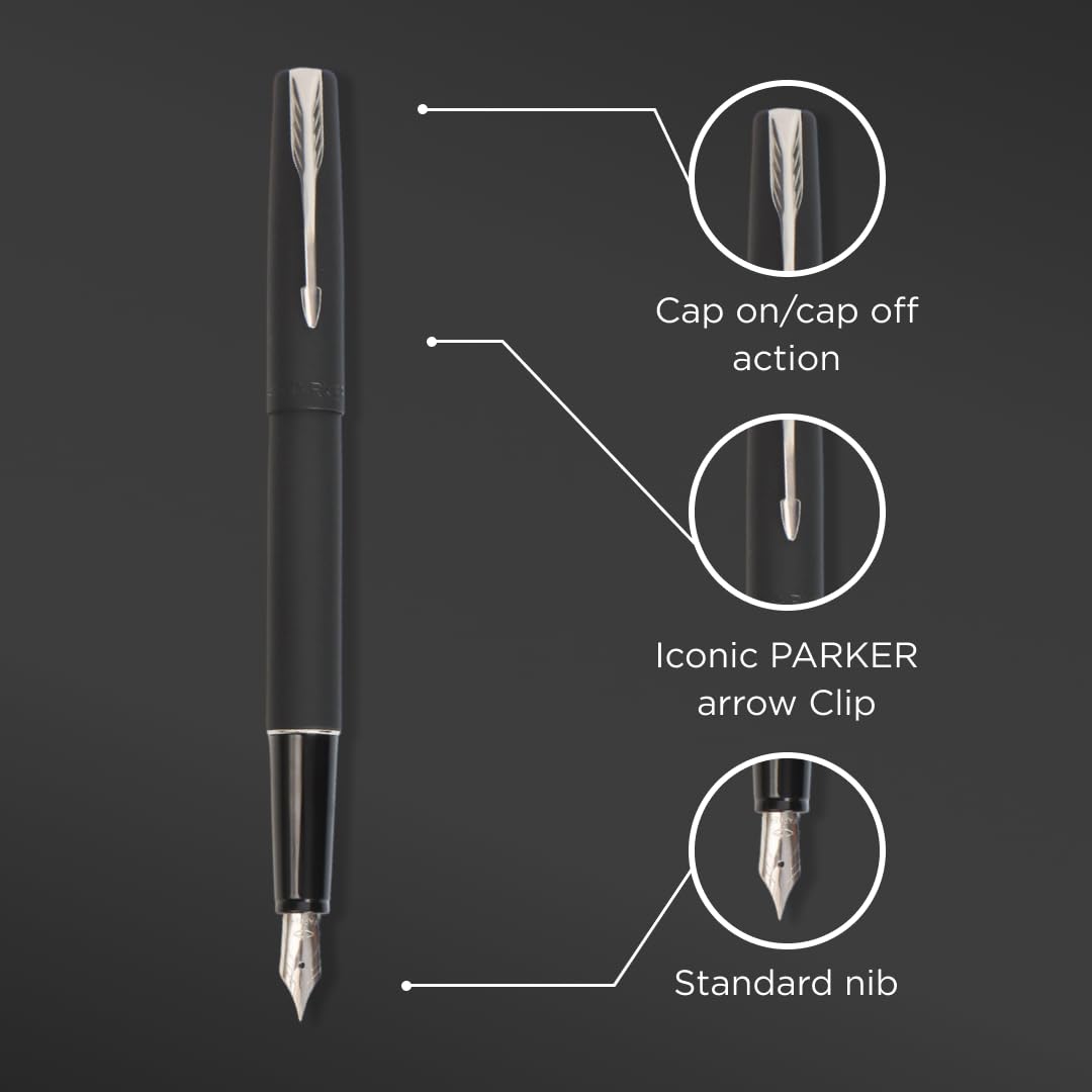Parker Frontier Matte Black Chrome Trim Fountain Pen