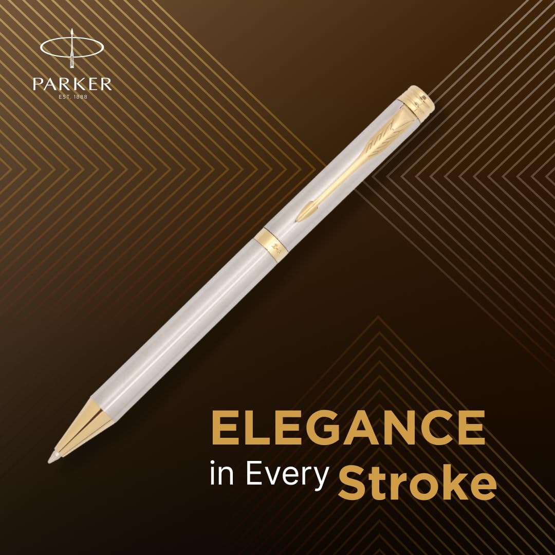 Parker Folio Stainless Steel Gold Trim Ball Pen