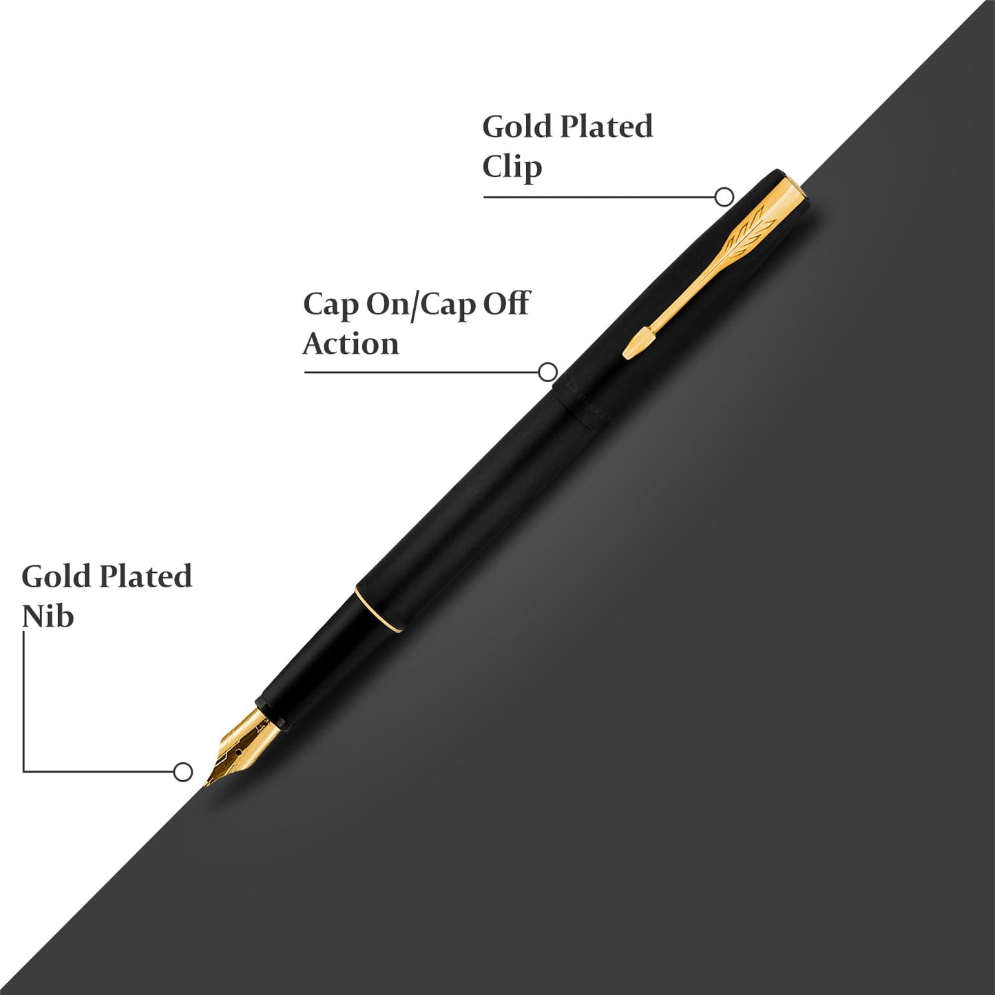 Parker Frontier Matte Black Gold Trim Fountain Pen