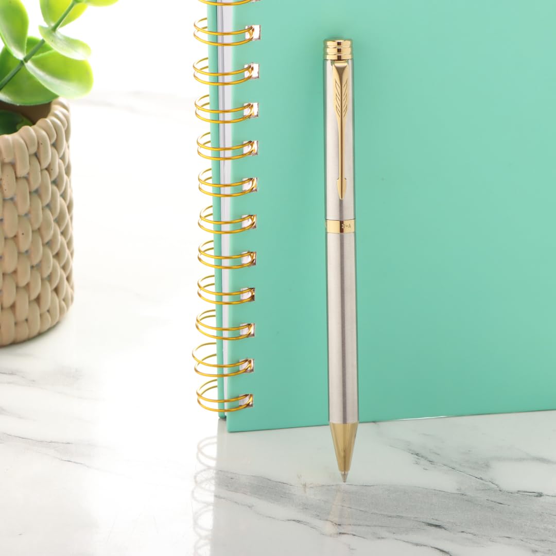 Parker Folio Stainless Steel Gold Trim Ball Pen