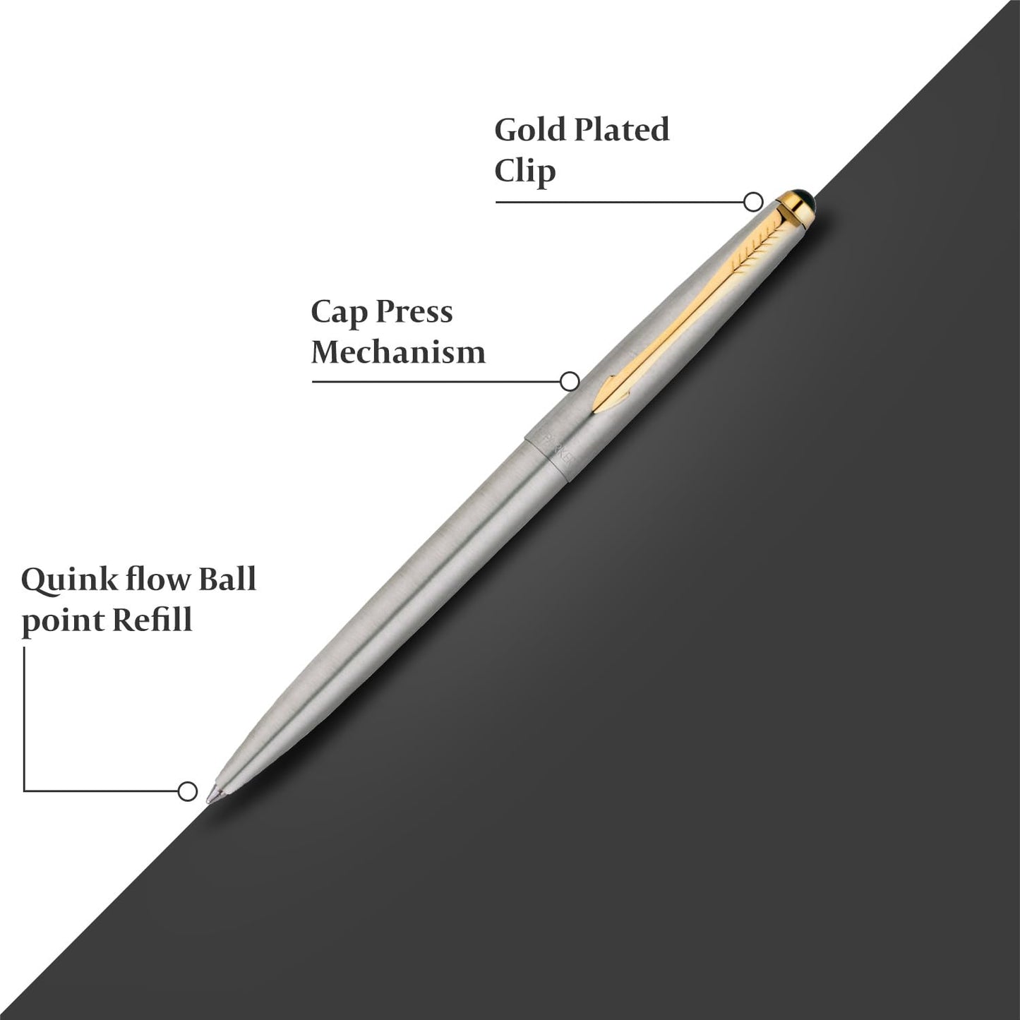 Parker Galaxy Stainless Steel Gold Trim Ball Pen