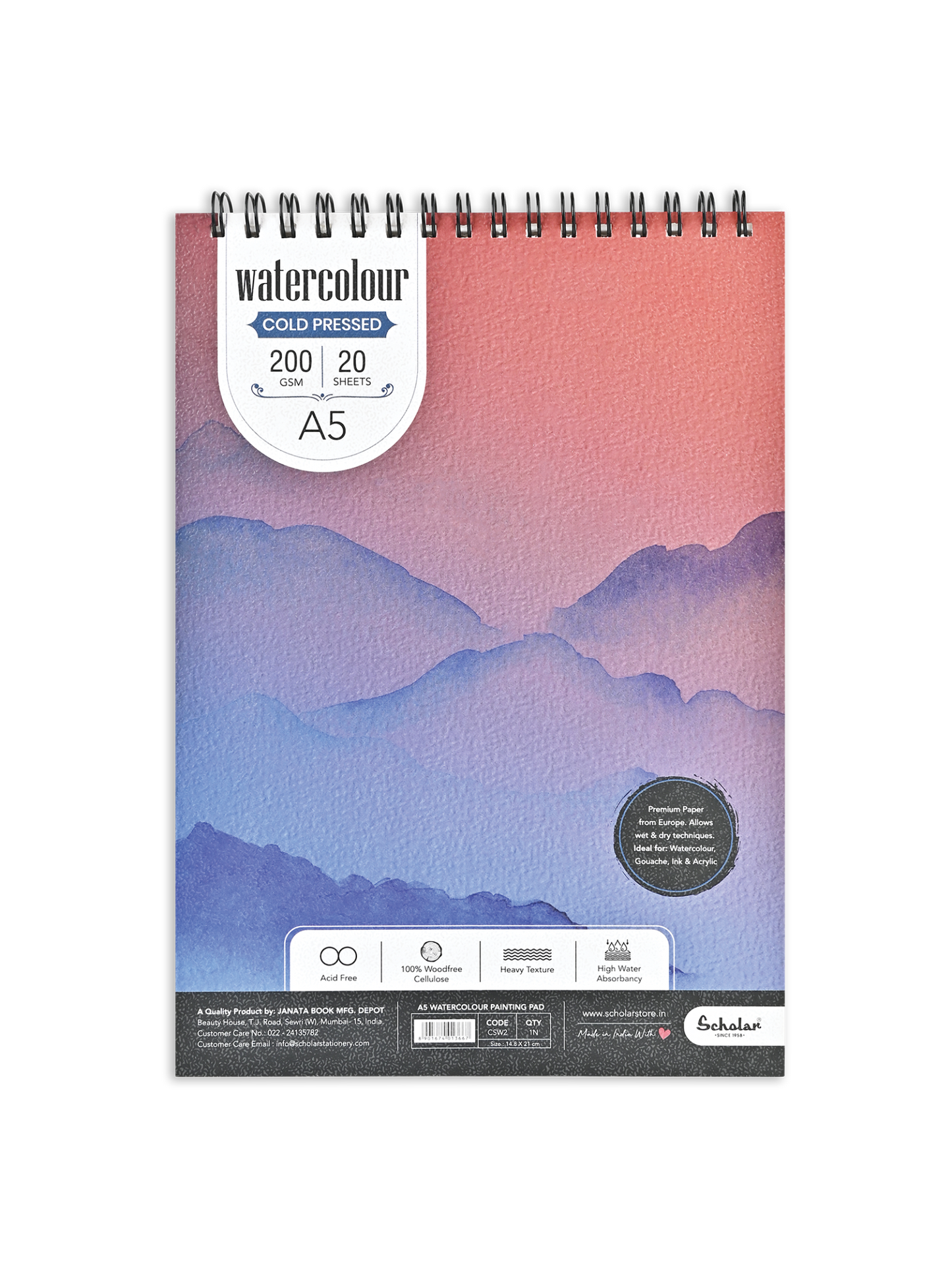 Watercolour Cold Pressed Paper Pads Wire Bound