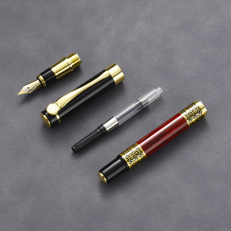 Dikawen Luxury Fountain Pen – Vintage Red with Smooth Fine Nib