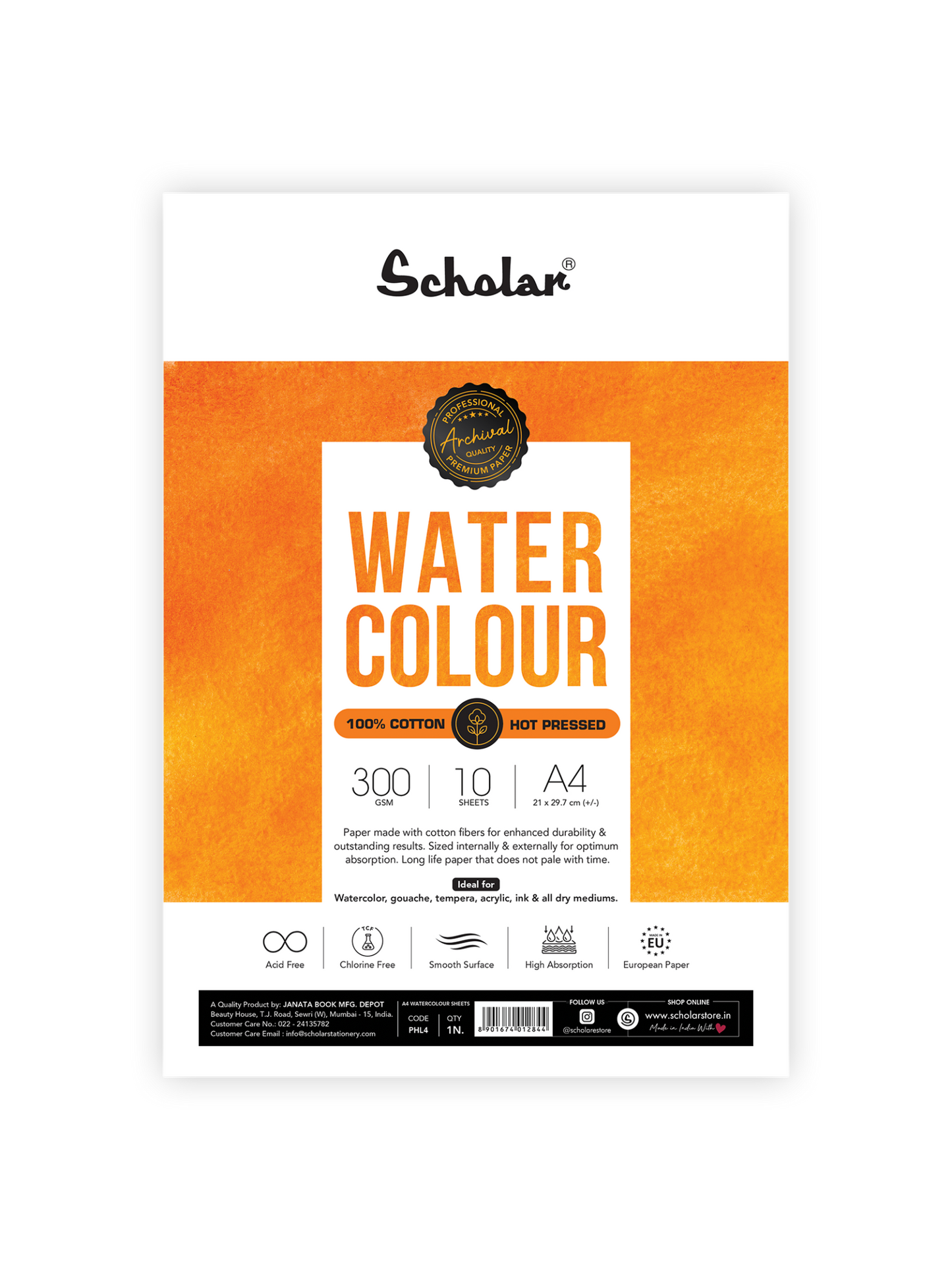 Watercolour Paper – 100% Cotton Loose Sheets (Hot Pressed)