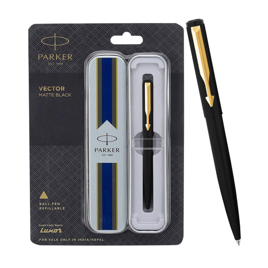 Parker Vector Matte Black Gold Trim Ball Pen