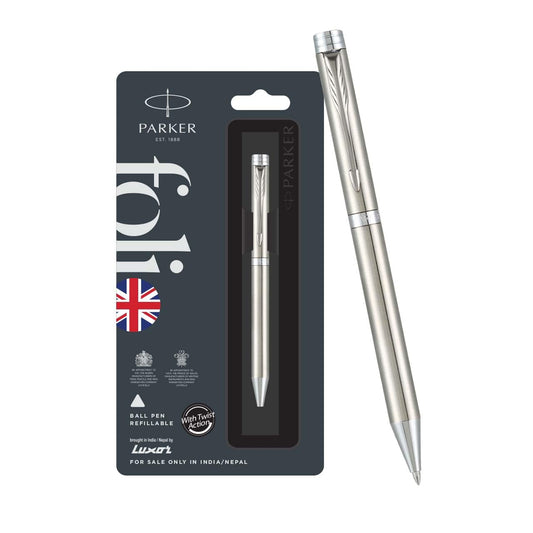 Parker Folio Stainless Steel Chrome Trim Ball Pen