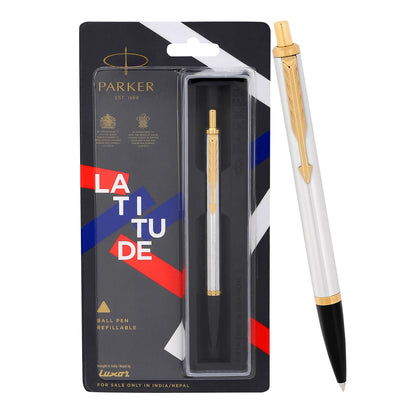 Parker Latitude Shiny Chrome| Gold Trim Ball Pen