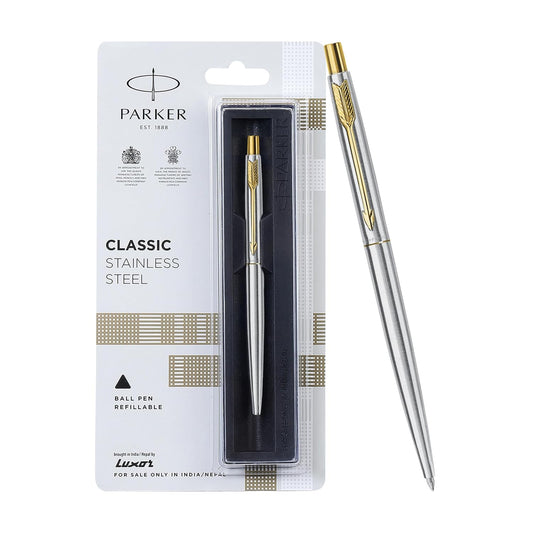 Parker Classic Stainless Steel Gold Trim Ball Pen