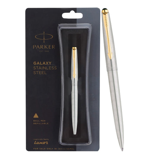 Parker Galaxy Stainless Steel Gold Trim Ball Pen