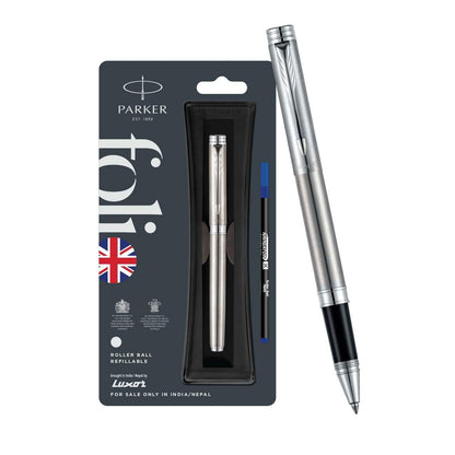 Parker Folio Stainless Steel Chrome Trim Roller Ball Pen