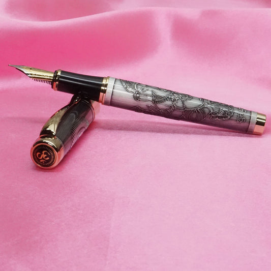Ganesh & Om Artwork Gun Metal Fountain Pen.