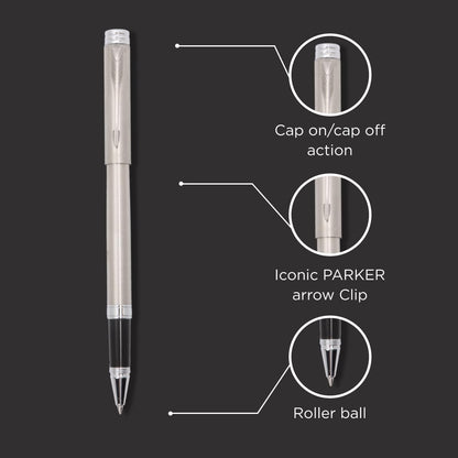 Parker Folio Stainless Steel Chrome Trim Roller Ball Pen