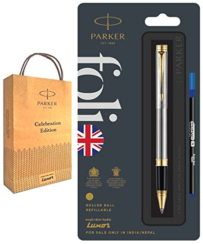 Parker Folio Stainless Steel Gold Trim Roller Pen