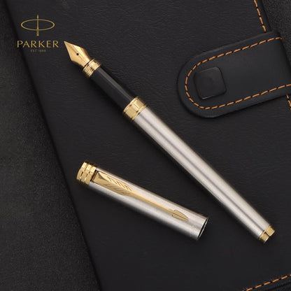 Parker Folio Stainless Steel Gold Trim Fountain Pen With 1 Ink Cartridge Free