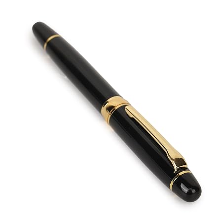 3088 Roller Ball Pen Glossy Black Color Metal Body Golden Crafted Clip with Golden Trims Pen