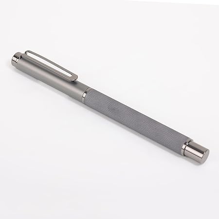 3798 Glossy Fountain Pen Wave Designed Grey Metal Body with Metallic Grey Cap & Crafted Clip