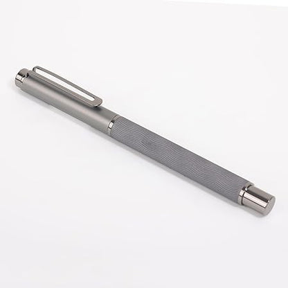 3798 Glossy Fountain Pen Wave Designed Grey Metal Body with Metallic Grey Cap & Crafted Clip