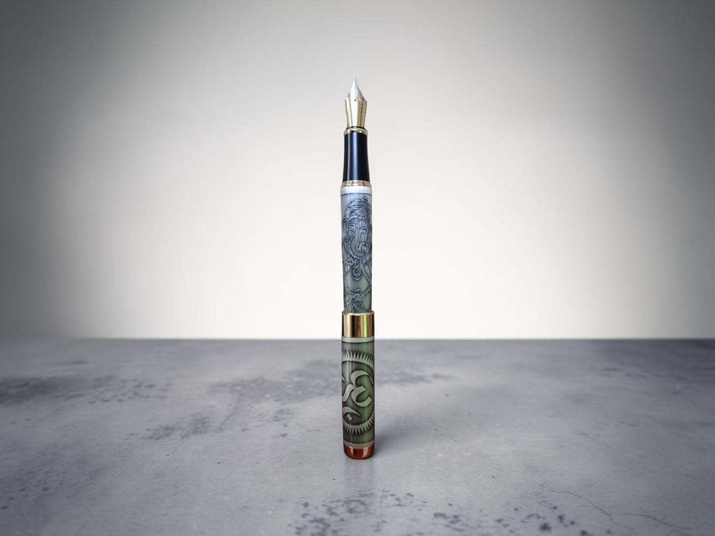 Ganesh & Om Artwork Gun Metal Fountain Pen.