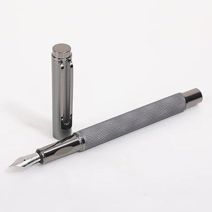 3798 Glossy Fountain Pen Wave Designed Grey Metal Body with Metallic Grey Cap & Crafted Clip