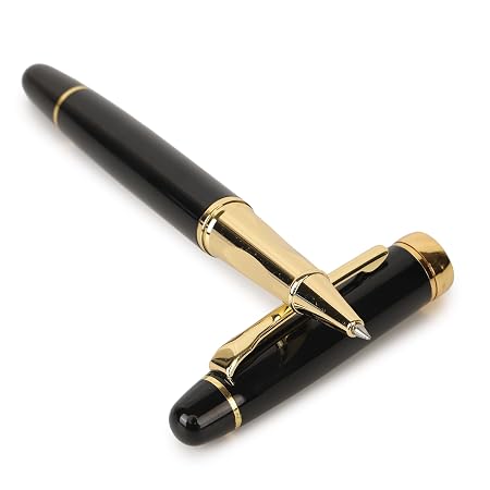 3088 Roller Ball Pen Glossy Black Color Metal Body Golden Crafted Clip with Golden Trims Pen