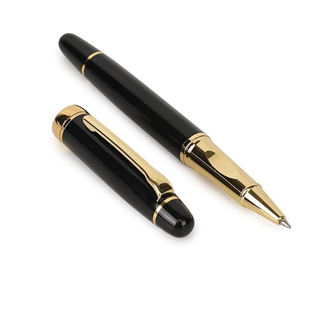 3088 Roller Ball Pen Glossy Black Color Metal Body Golden Crafted Clip with Golden Trims Pen