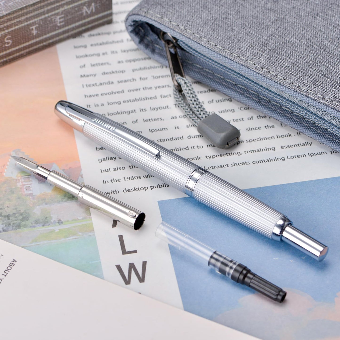 Jinhao 10 Press Brushed Matte Chrome Fountain Pen