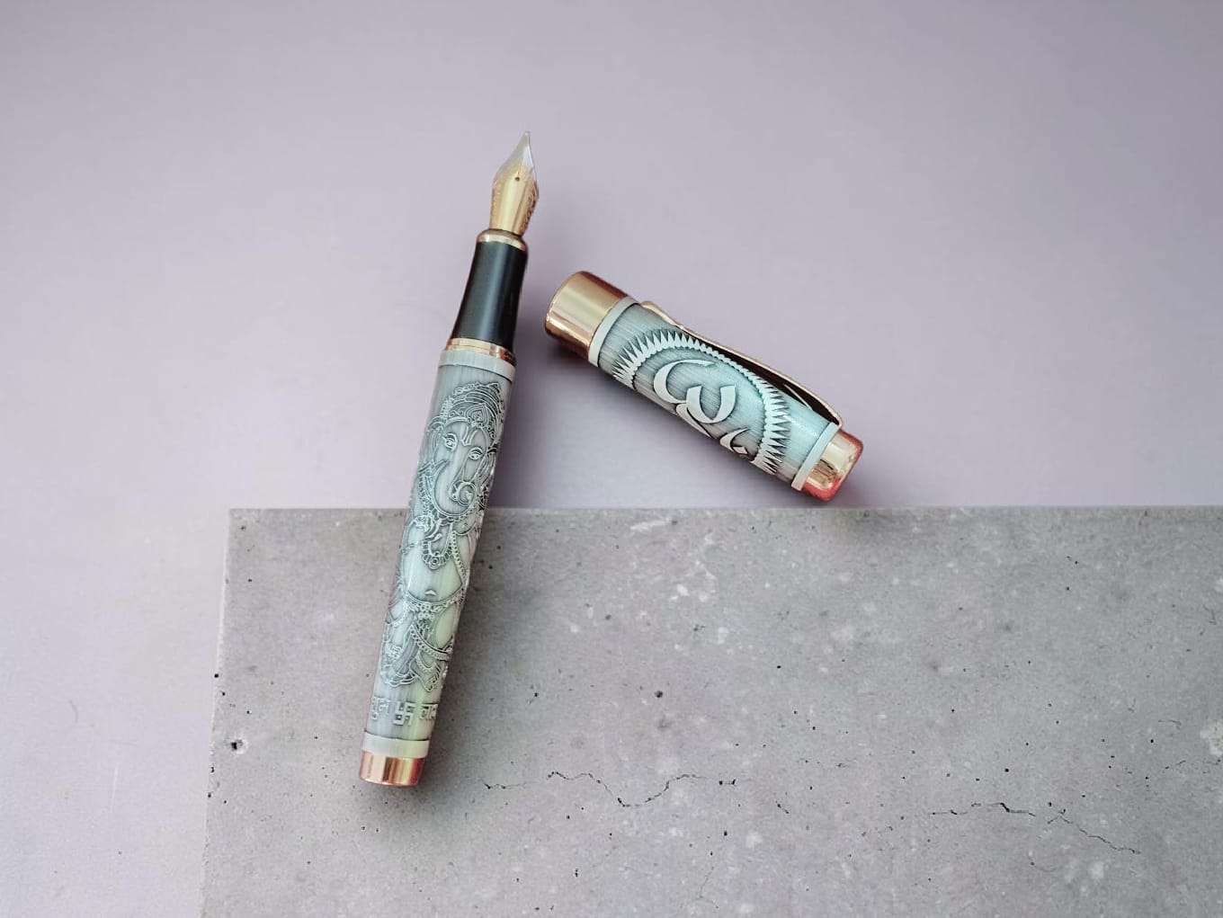 Ganesh & Om Artwork Gun Metal Fountain Pen.