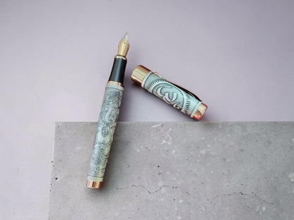 Ganesh & Om Artwork Gun Metal Fountain Pen.