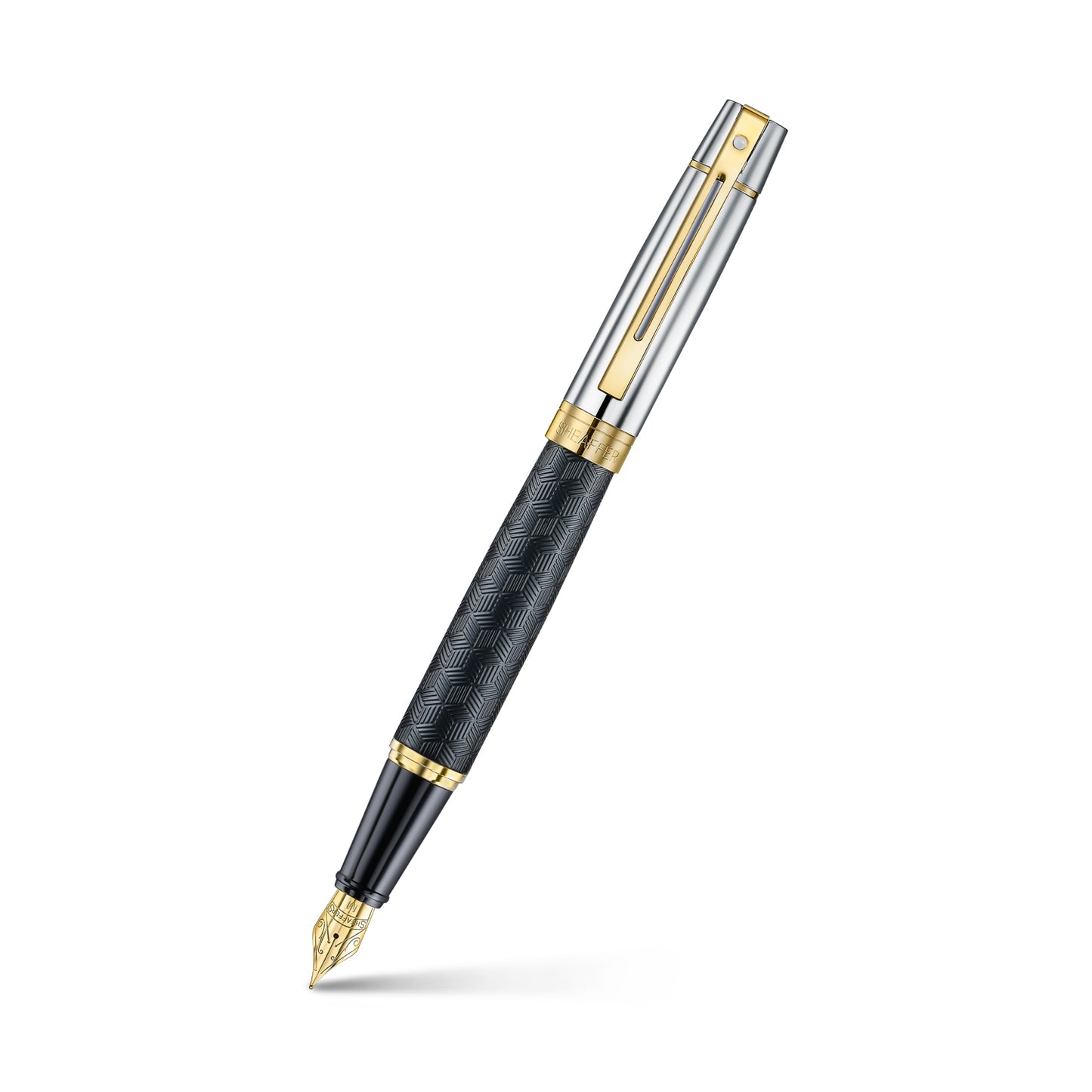 SheafferBlack Fountain Pen with Chrome Cap and Gold Trims