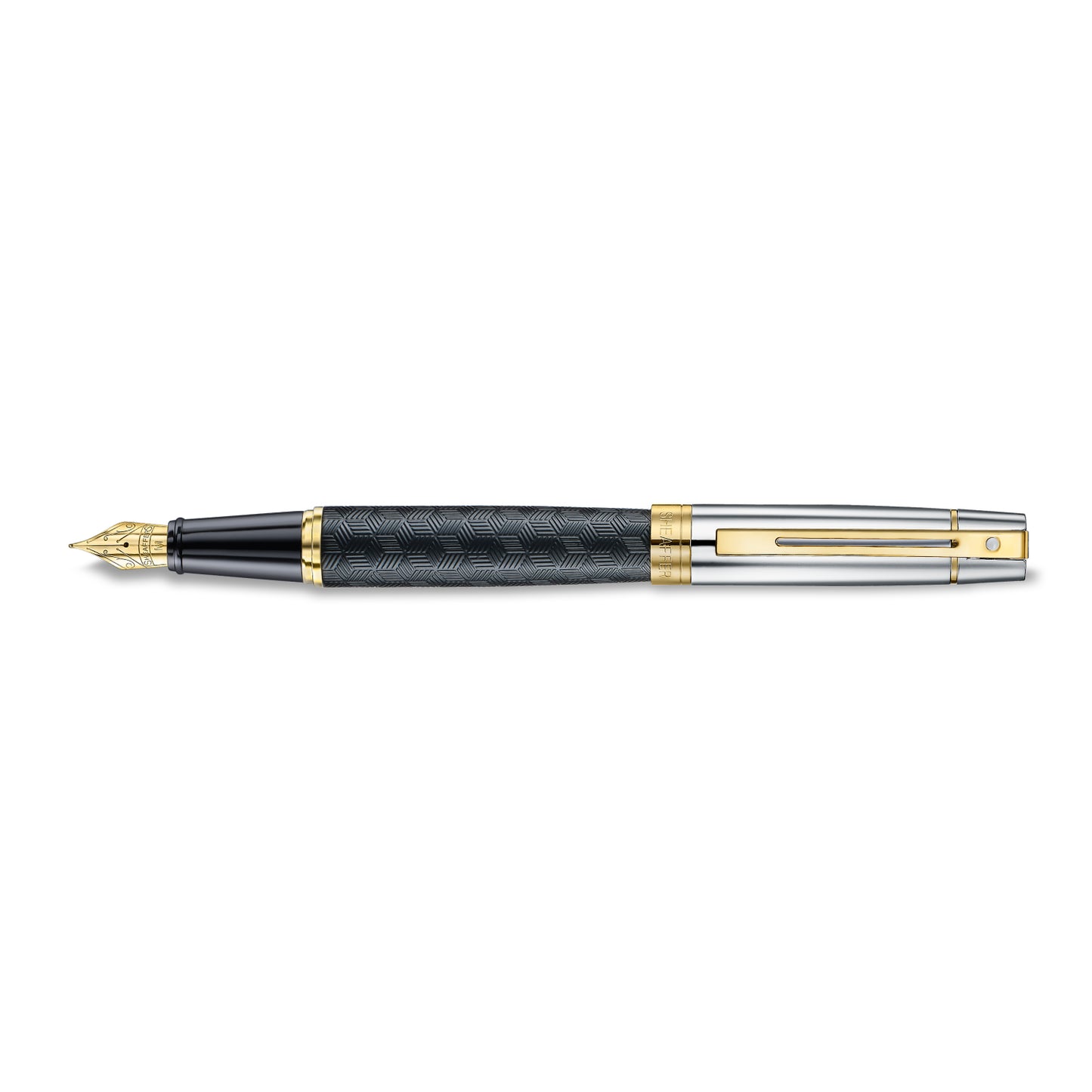 SheafferBlack Fountain Pen with Chrome Cap and Gold Trims