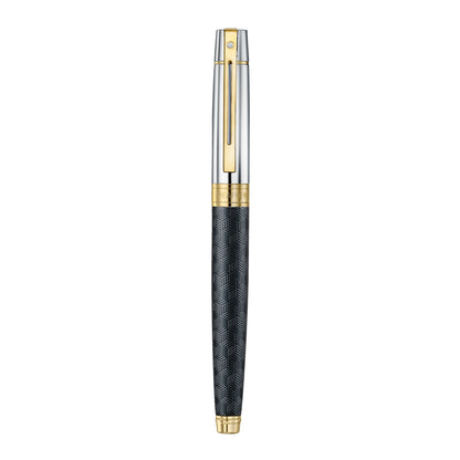 SheafferBlack Fountain Pen with Chrome Cap and Gold Trims