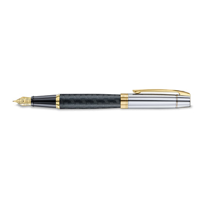 SheafferBlack Fountain Pen with Chrome Cap and Gold Trims