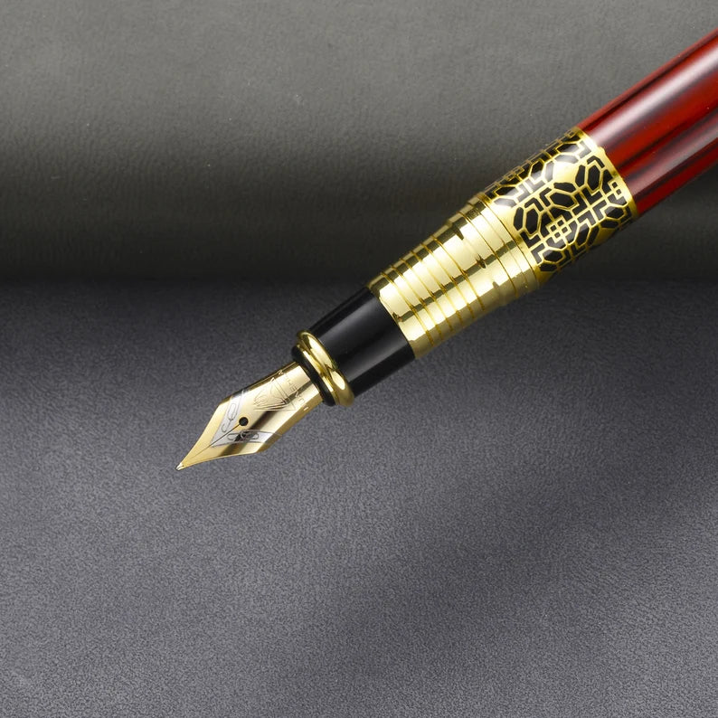 Dikawen Luxury Fountain Pen – Vintage Red with Smooth Fine Nib