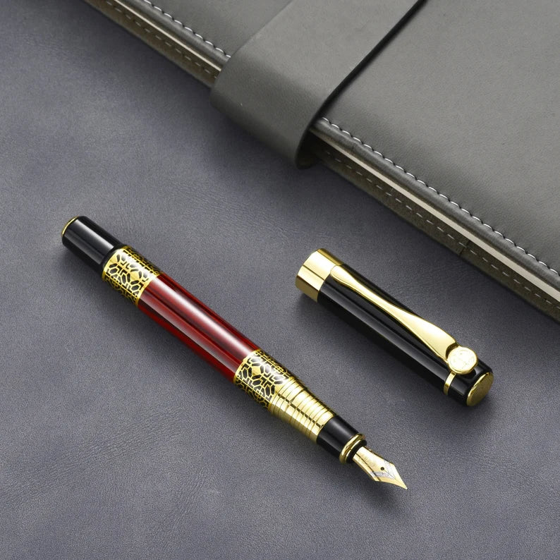 Dikawen Luxury Fountain Pen – Vintage Red with Smooth Fine Nib