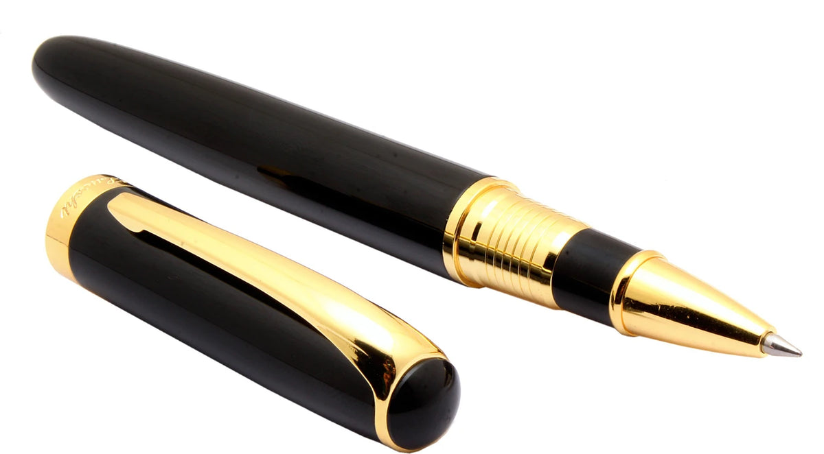 loushi 3335 shine black metal body golden trim roller ball pen