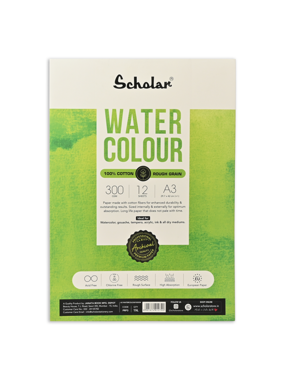 Watercolour Paper Pad – 100% Cotton (Rough)